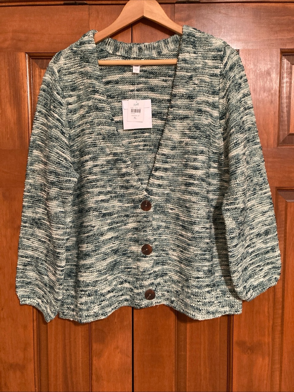 NWT Pure Jill Women's Marled Green V-Neck Cardigan 100% cotton women’s size XL